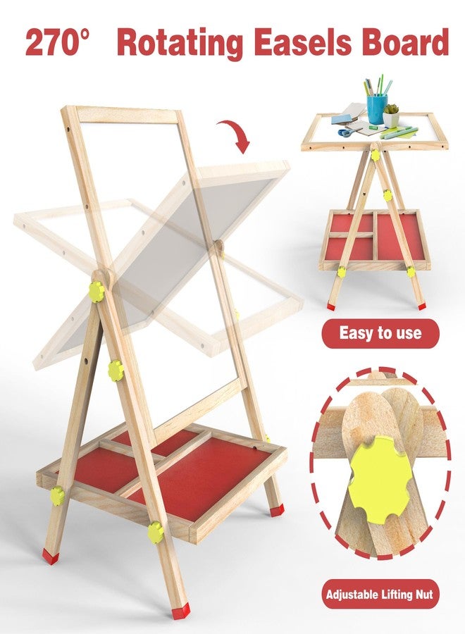 JOYOOSS Easel for Kids Chalkboard,Wooden Blackboard for Kid Toddlers Easel Adjustable Magnetic White Board Chalkboard for Kids Dry Erase Art Easels for Toddler Drawing Board for Kid Ages 4-8 8-12 Red - Image 2